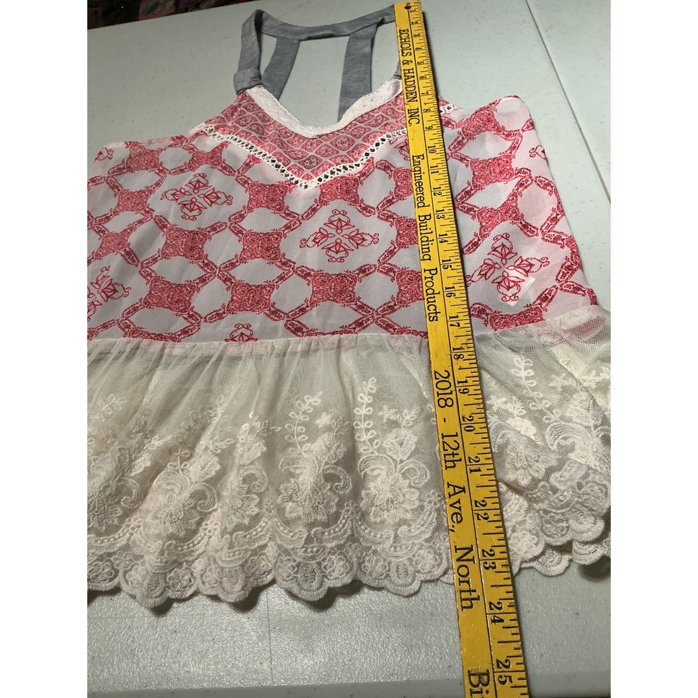 Jolt Womens Red Tile Print Lace Peplum Halter Top Gray Racerback Small - Picture 2 of 7